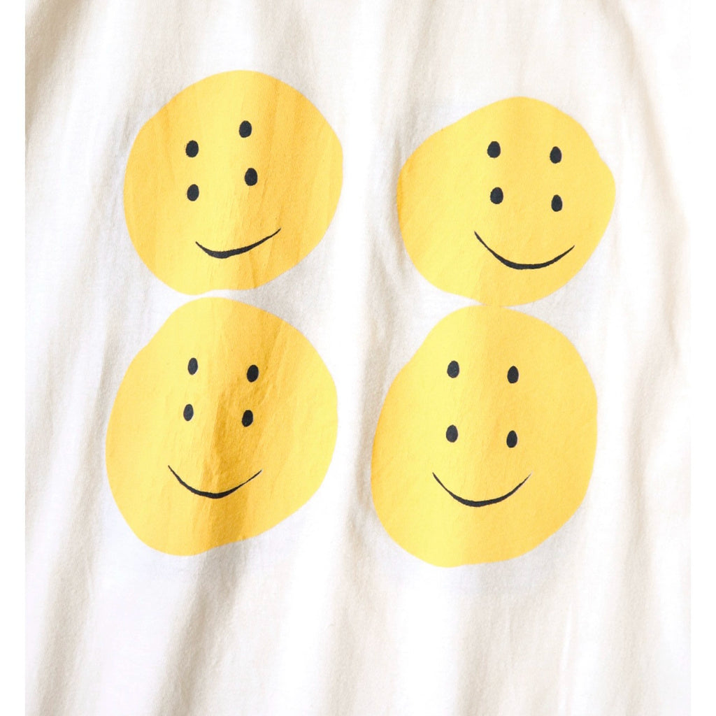 Japanese casual two-tone breathable checkered smiley face digital print short-sleeved T-shirt