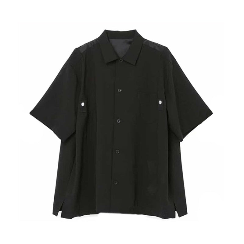 Japanese Workwear Patchwork Collar Short Sleeve Shirt – Loose Unisex Casual