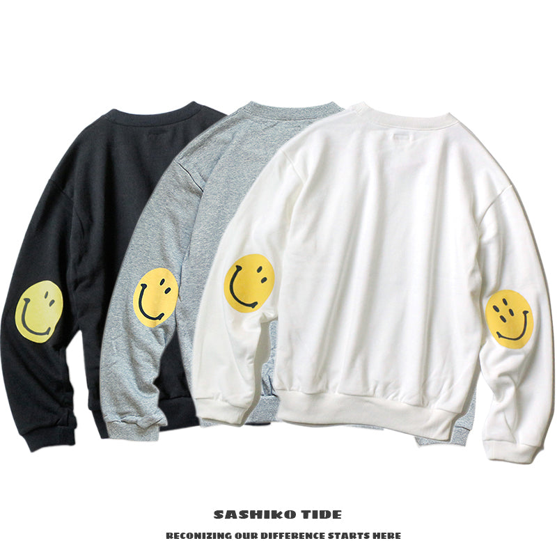 Japanese loose casual smiley face print long sleeve sweater ins tide