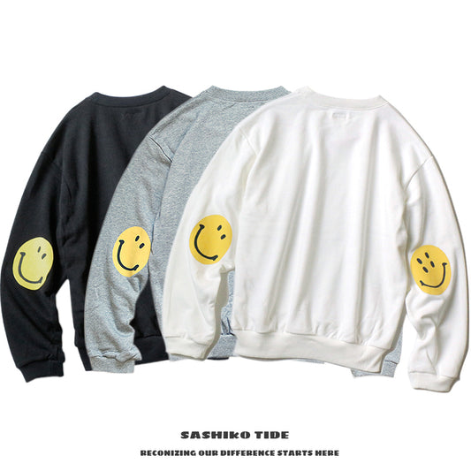 Japanese loose casual smiley face print long sleeve sweater ins tide