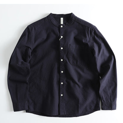 Japanese Literary Retro Stand Collar Long Sleeve Shirt - Loose Casual Unisex Pure Cotton Shirt
