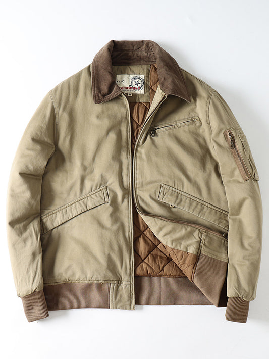 American Detroit Flight Jacket - Retro Washed Cotton Quilted Coat (Men)