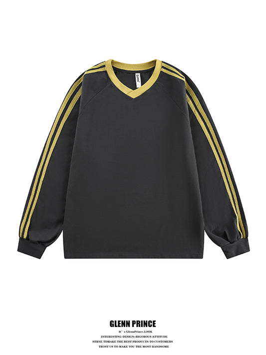 American Vintage Web V-Neck Cotton Sweatshirt Men's Spring Oversize Couple Sports Long Sleeve T-Shirt