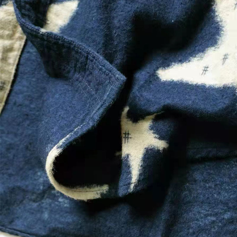 Japanese trendy batik washed pleated loose casual long-sleeved shirt