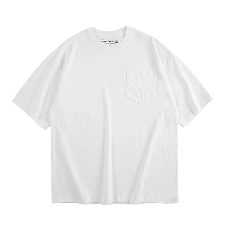 Japanese tooling heavy small collar short sleeve men pure cotton fashion brand pocket T-shirt