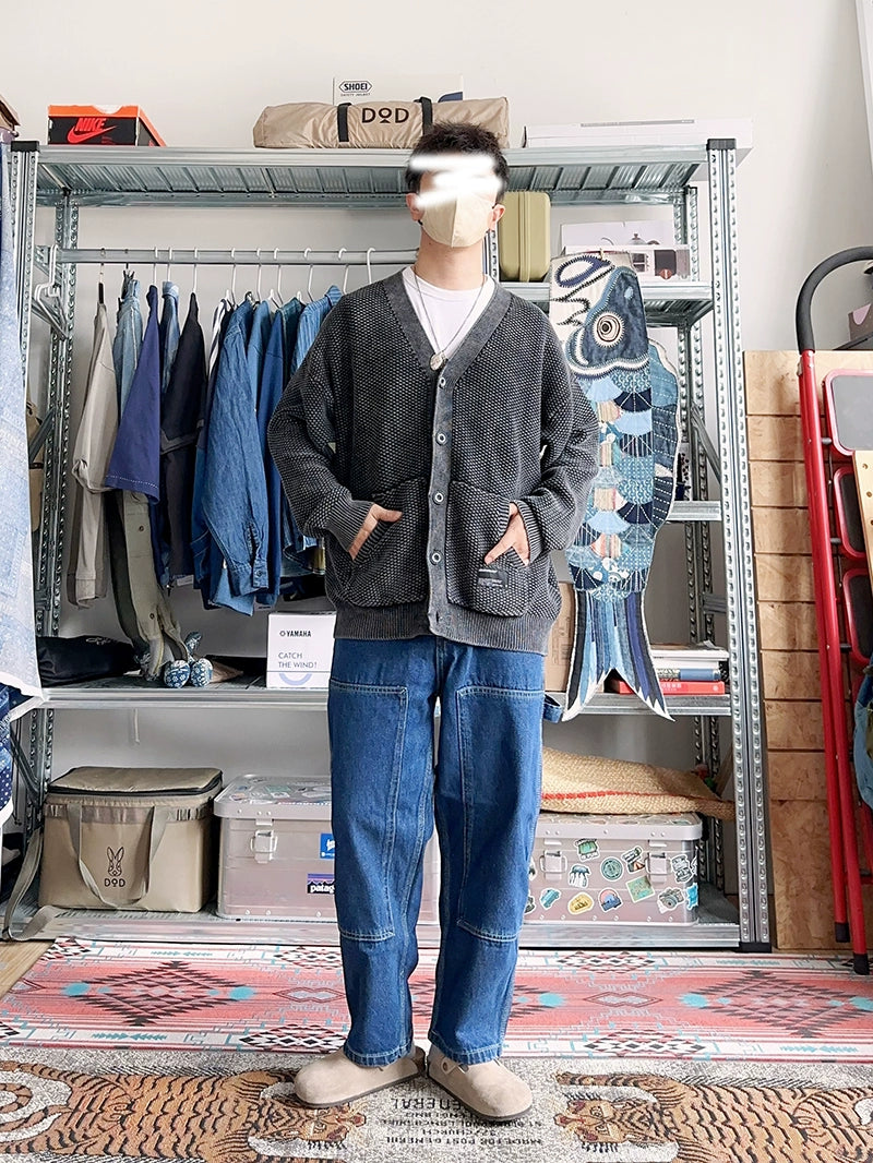 Japanese cotton batik, heavy wash, pineapple grain, loose silhouette, knitwear, sweater, cardigan, autumn and winter jacket, men's and women's