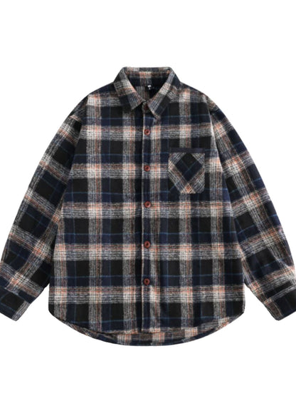 Japanese Vintage Wool-Blend Plaid Shirt – Oversized Unisex Long-Sleeve Preppy Shirt – Japanese vintage | yamalin clothes | Yamalinclothes