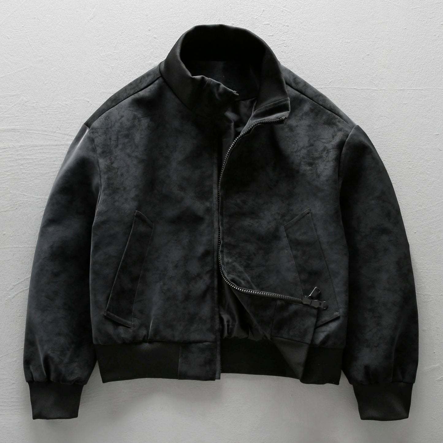 American Vintage Suede PU Leather Stand-Collar Jacket – Oversized Men’s Moto Coat