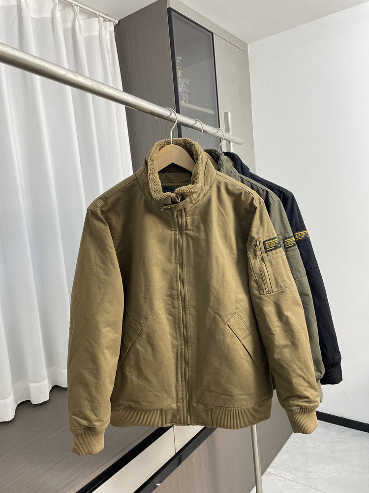 Fleece-Lined Stand-Collar Cargo Jacket – American Vintage Thickened Unisex – Japanese vintage | fall outfits 2026 | fall winter outfits | classy winter outfits | lazy comfy outfits | japanese streetwear | vintage workwear | yamalin clothes | Yamalinclothes