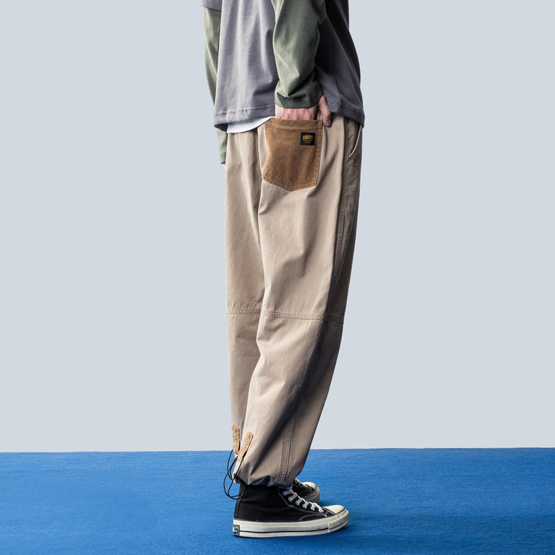 Japanese retro corduroy pocket stitching feet casual pants cotton cloth pants men's trend
