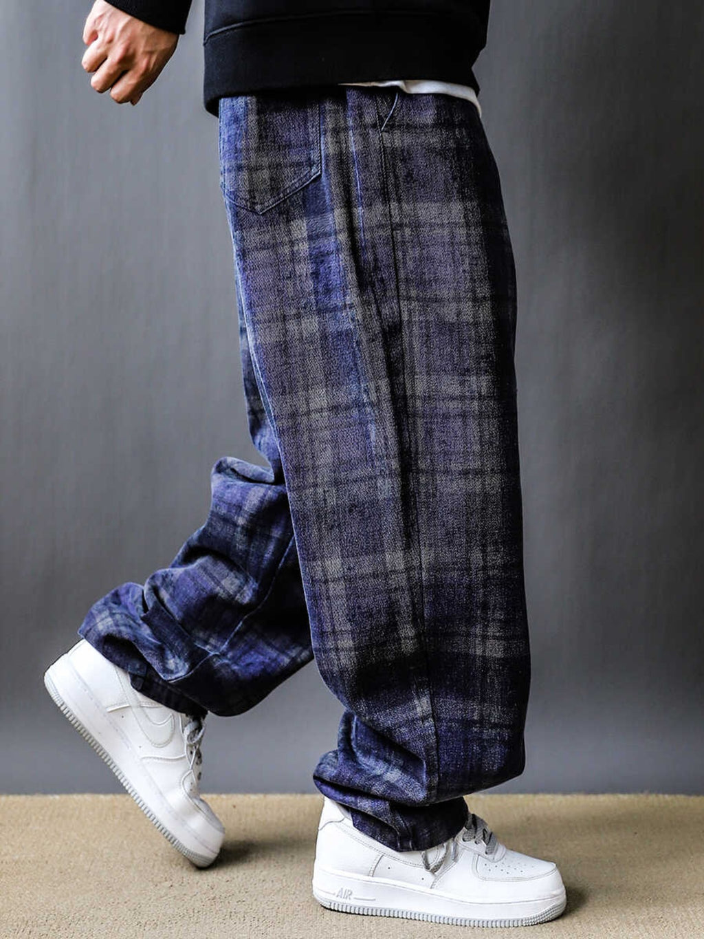 Japanese retro plaid pants men's loose straight leg wide-leg casual long pants trendy brand 2024 spring and autumn versatile silhouette