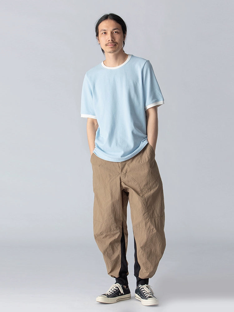 Original new men's casual knitted trendy brand ribbed short-sleeved fitted T-shirt