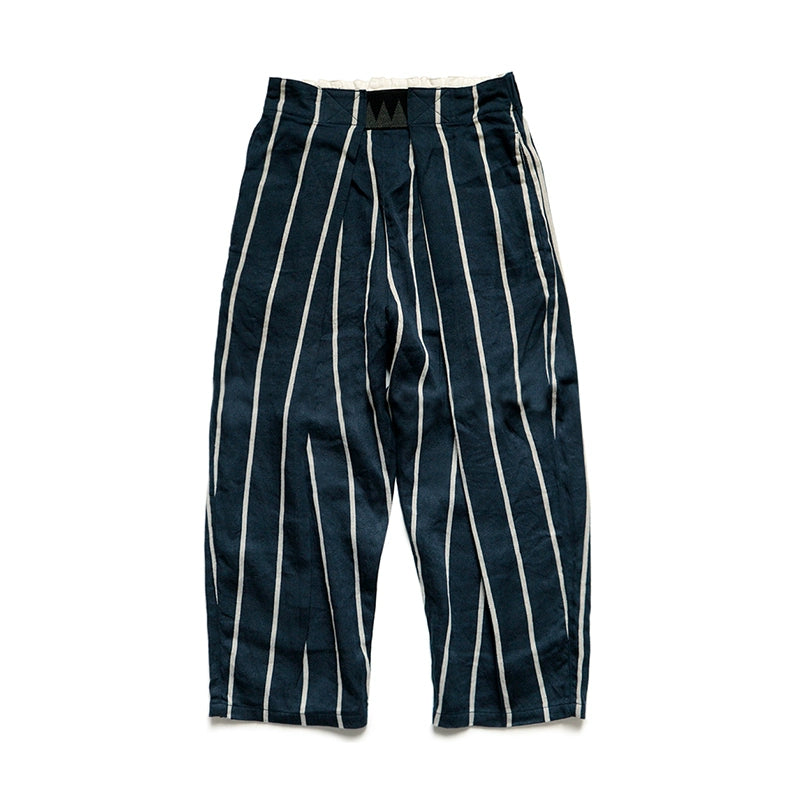 Japanese fashion men's and women's two-color cotton and linen striped breathable casual trousers