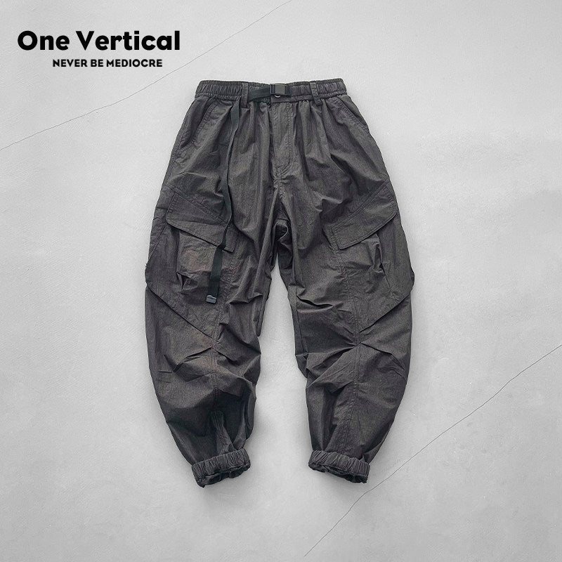 Japanese retro summer thin cargo pants loose wide-leg quick-drying multi-pocket dad pants men's legging casual pants