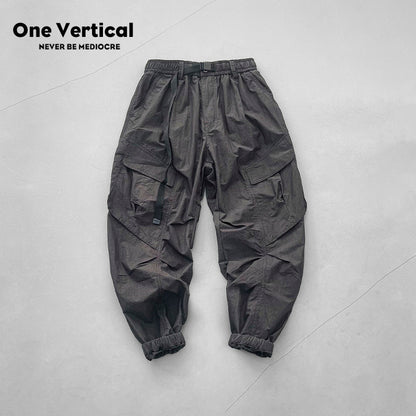 Japanese retro summer thin cargo pants loose wide-leg quick-drying multi-pocket dad pants men's legging casual pants