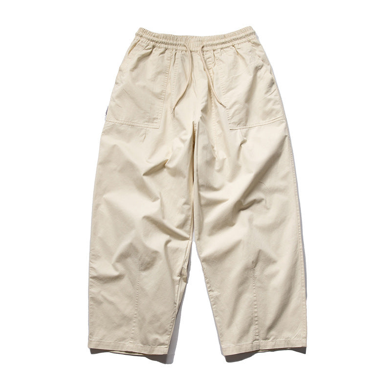 Washed Brushed Cotton Cargo Wide-Leg Trousers – Oversized Unisex Slacks