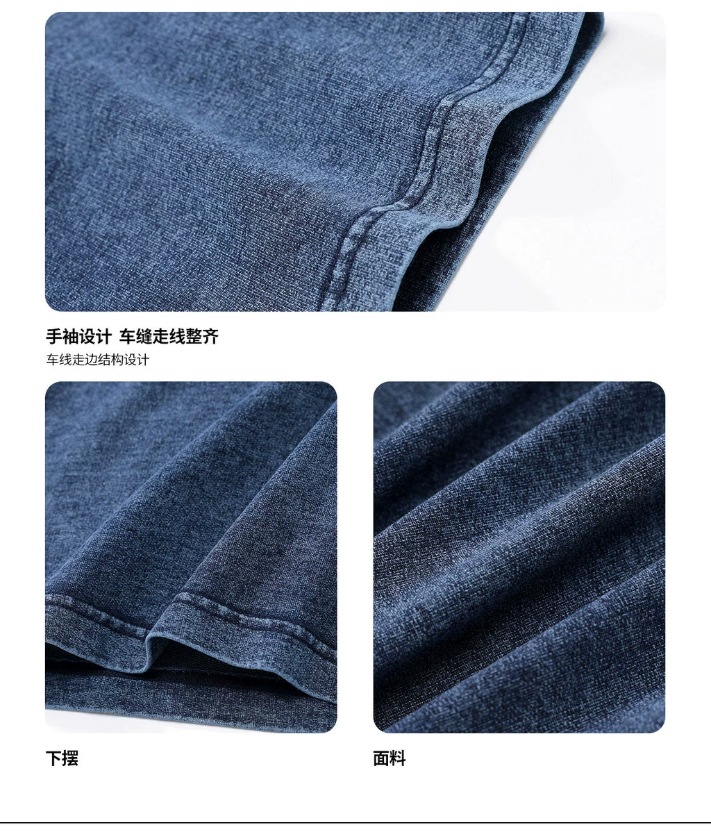 drape 250g terry knit polo shirt summer thin American lapel denim short sleeve T-shirt men