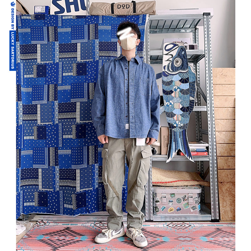 Japanese washed and aged Patch long sleeve shirt jacket