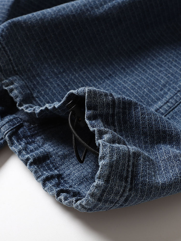 Japanese single click, heavyweight, literary fan, small checkered, loose wide-leg jeans, men's function, retro denim trousers, tide pants