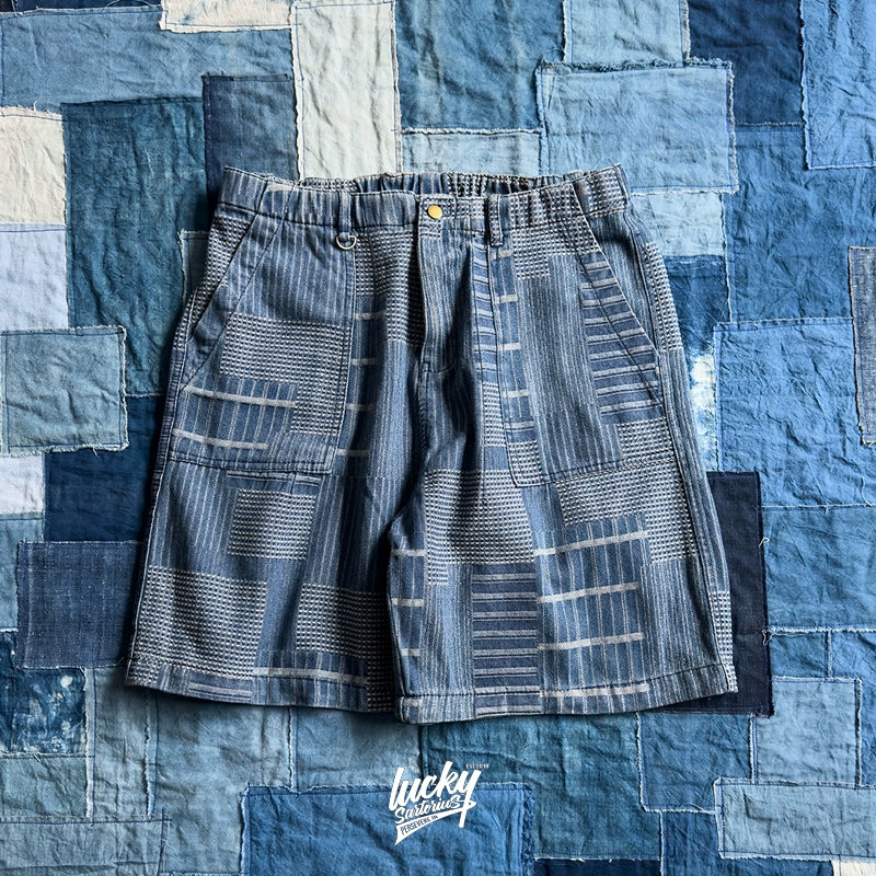 Summer menswear Japanese retro loose fit washed denim patchwork cargo shorts men's pants denim cropped pants men