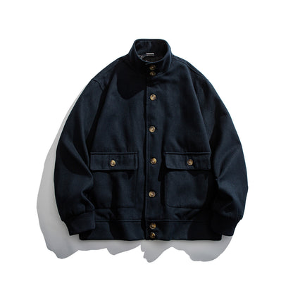 Wool Blend Stand Collar Utility Jacket – American Vintage Minimalist Loose Unisex – Coats Jackets | japanese streetwear | vintage workwear | unisex | Yamalinclothes