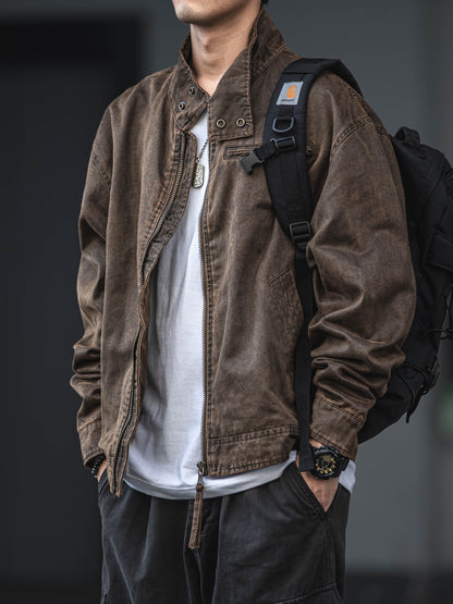 Distressed Oil Wax Cargo Bomber Jacket – Loose Unisex American Streetwear – Japanese vintage | yamalin clothes | Yamalinclothes