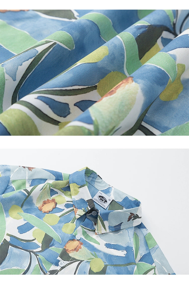 Japanese retro floral full-print short-sleeved shirt tide oversize lovers cardigan