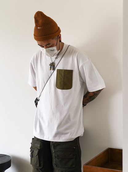 Japanese Workwear Military Pocket Tee – Unisex Loose Short Sleeve T-Shirt