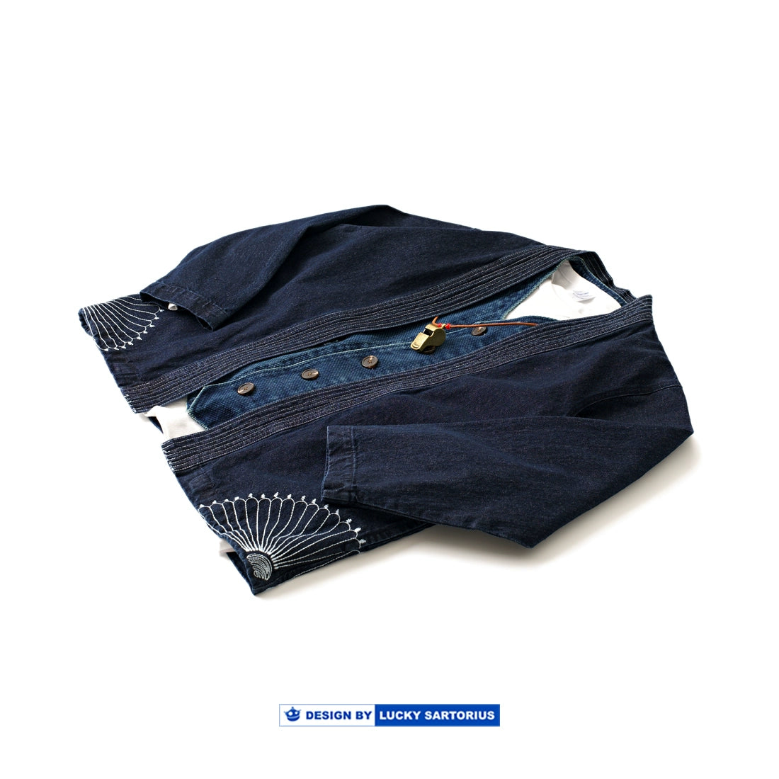 Japanese retro men's spring and autumn heavyweight washed denim washed embroidered robe jacket jacket men's and women's trendy tops