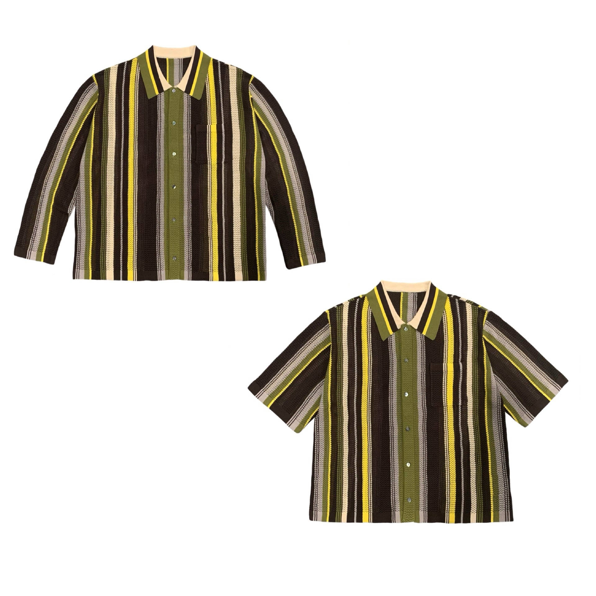 American vintage street cut-out knit shirt cardigan unisex cross-border plus size lapel stripes
