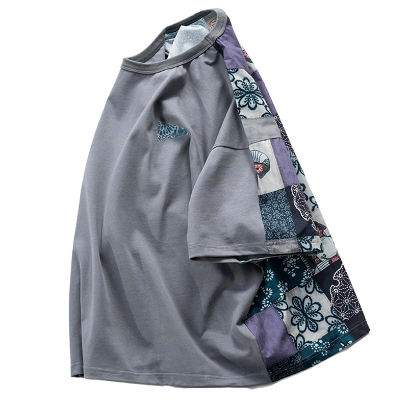 Japanese retro loose silhouette, lazy casual style, front and back stitching, ethnic style short sleeve T-shirt, men's and women's trendy short Tee