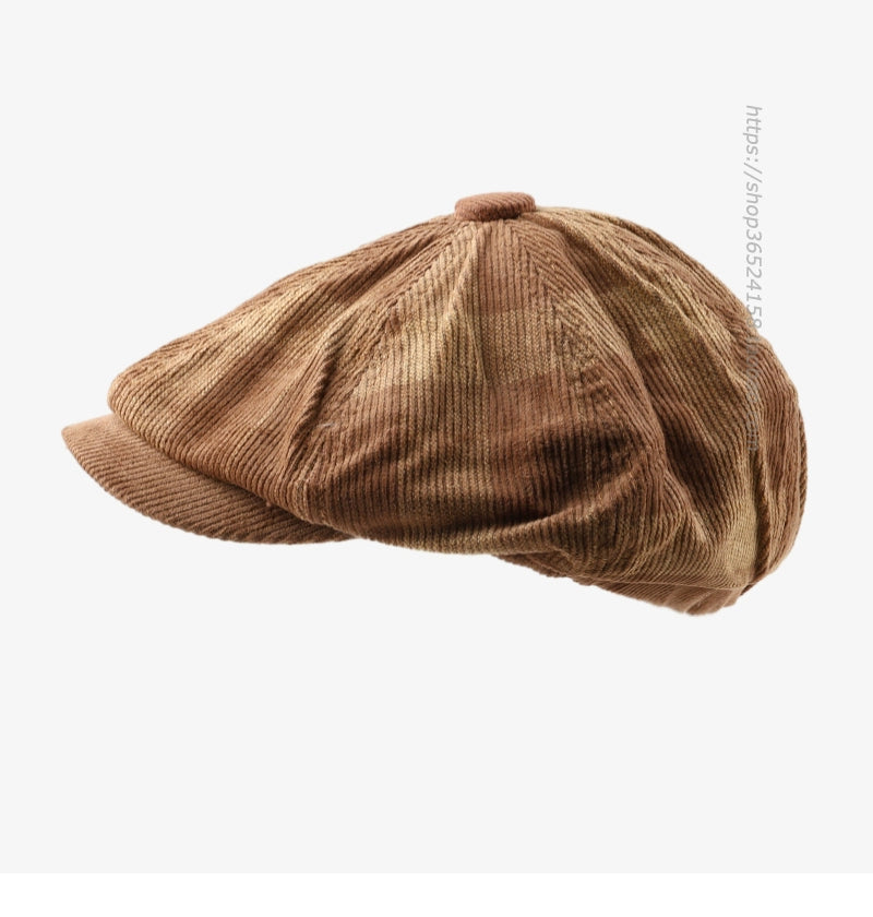 Casual plaid corduroy painter's hat british octagonal hat beret for men and women autumn winter vintage tongue newsboy hat