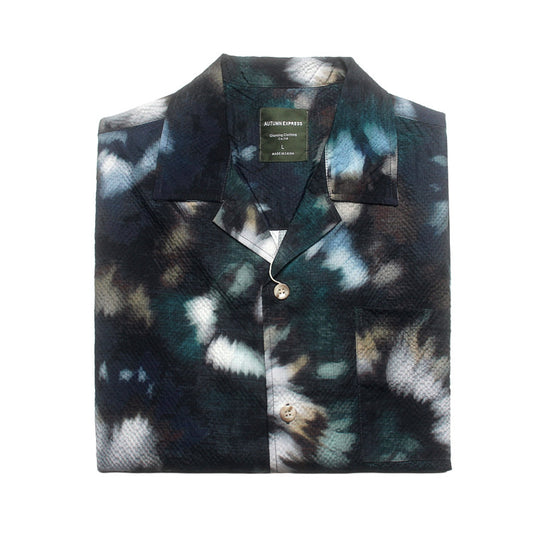 Seersucker Cuban Collar Printed Shirt – Men's Vintage Beach Short Sleeve