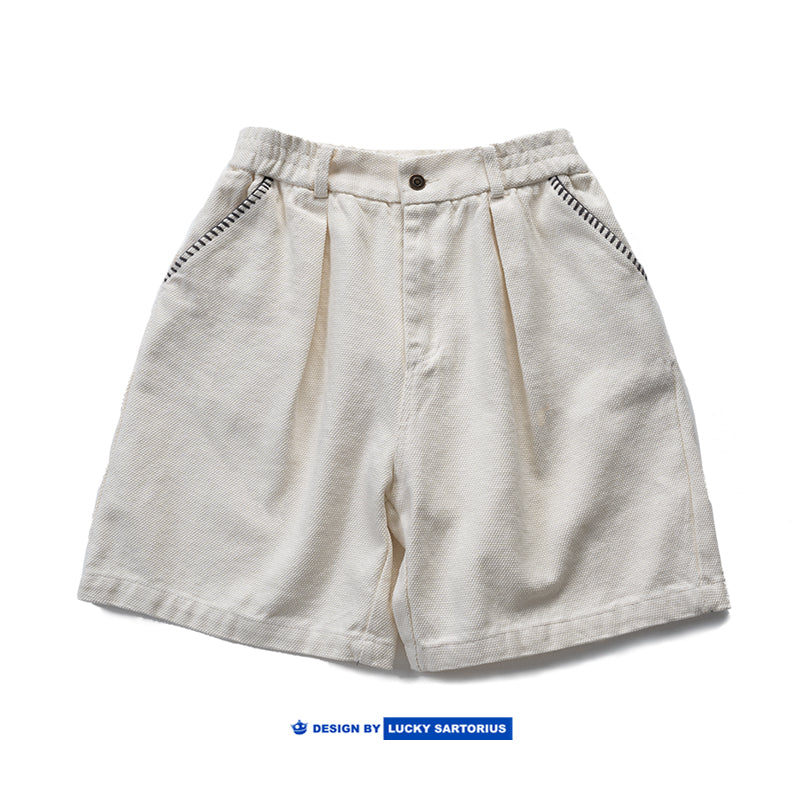Japanese coarse canvas washed simple embroidery casual loose shorts for men and women