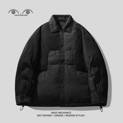 Vintage Patchwork 90% Duck Down Shirt Jacket – Contrasting Texture (Unisex)