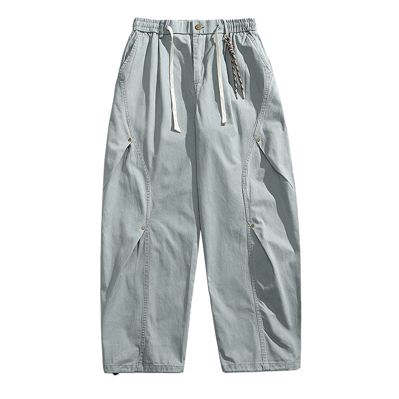 American Vintage Heavyweight Double Pleated Cargo Pants – Wide Leg Drawstring Workwear Trousers for Men | Japanese vintage | yamalin clothes | Yamalinclothes