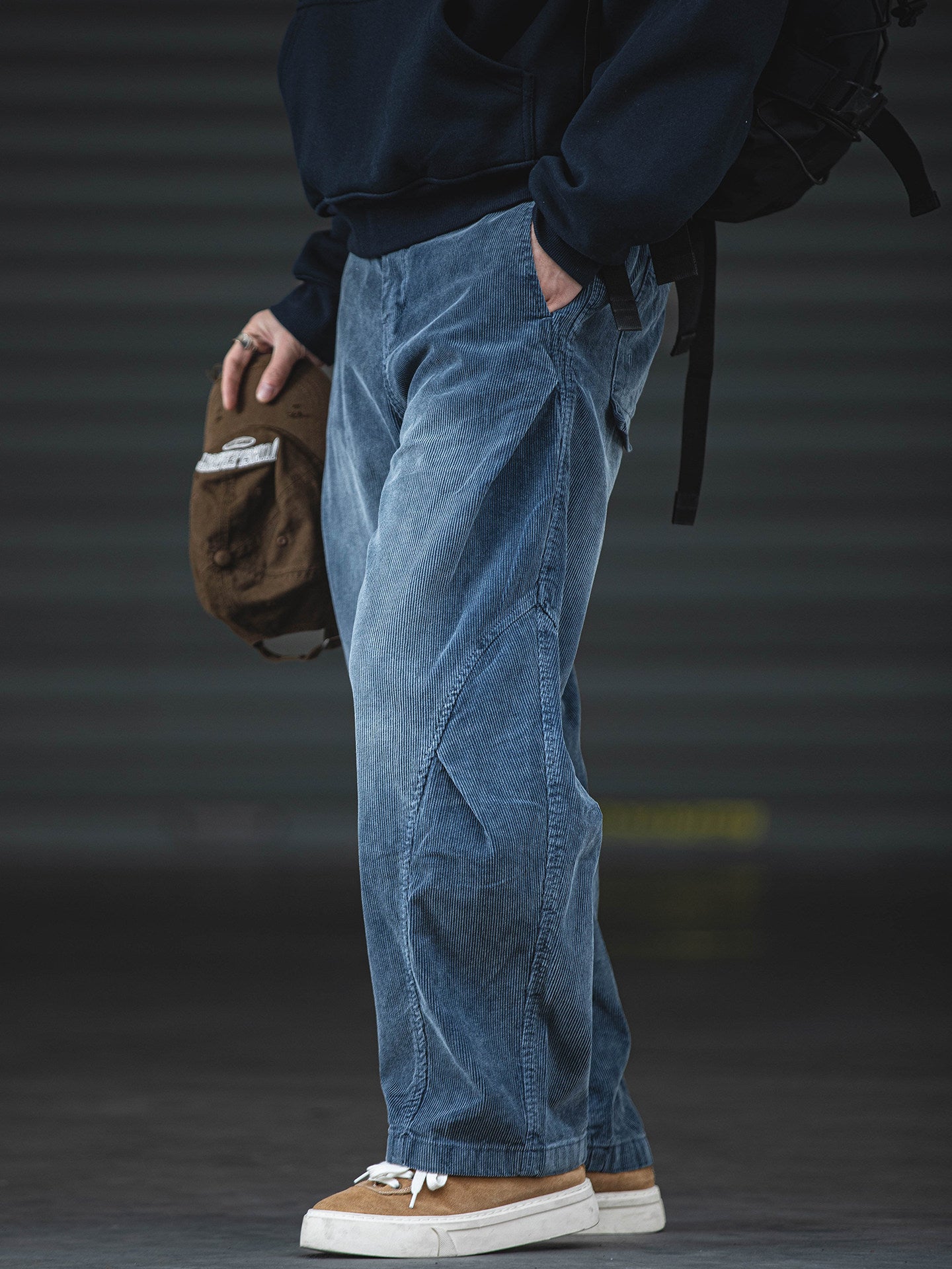 Men’s Straight Corduroy Cargo Pants – Loose Casual Retro Distressed Blue Cotton Streetwear – Japanese vintage | yamalin clothes | Yamalinclothes