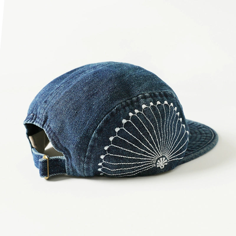 Japanese embroidered denim five-piece hat Washed distressed denim hat men's cap