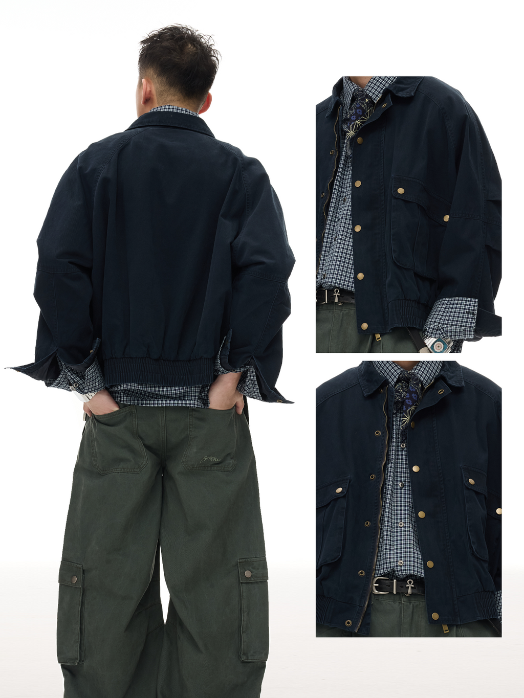 Vintage Lapel Cropped Cargo Jacket – Cleanfit Blue (Unisex)