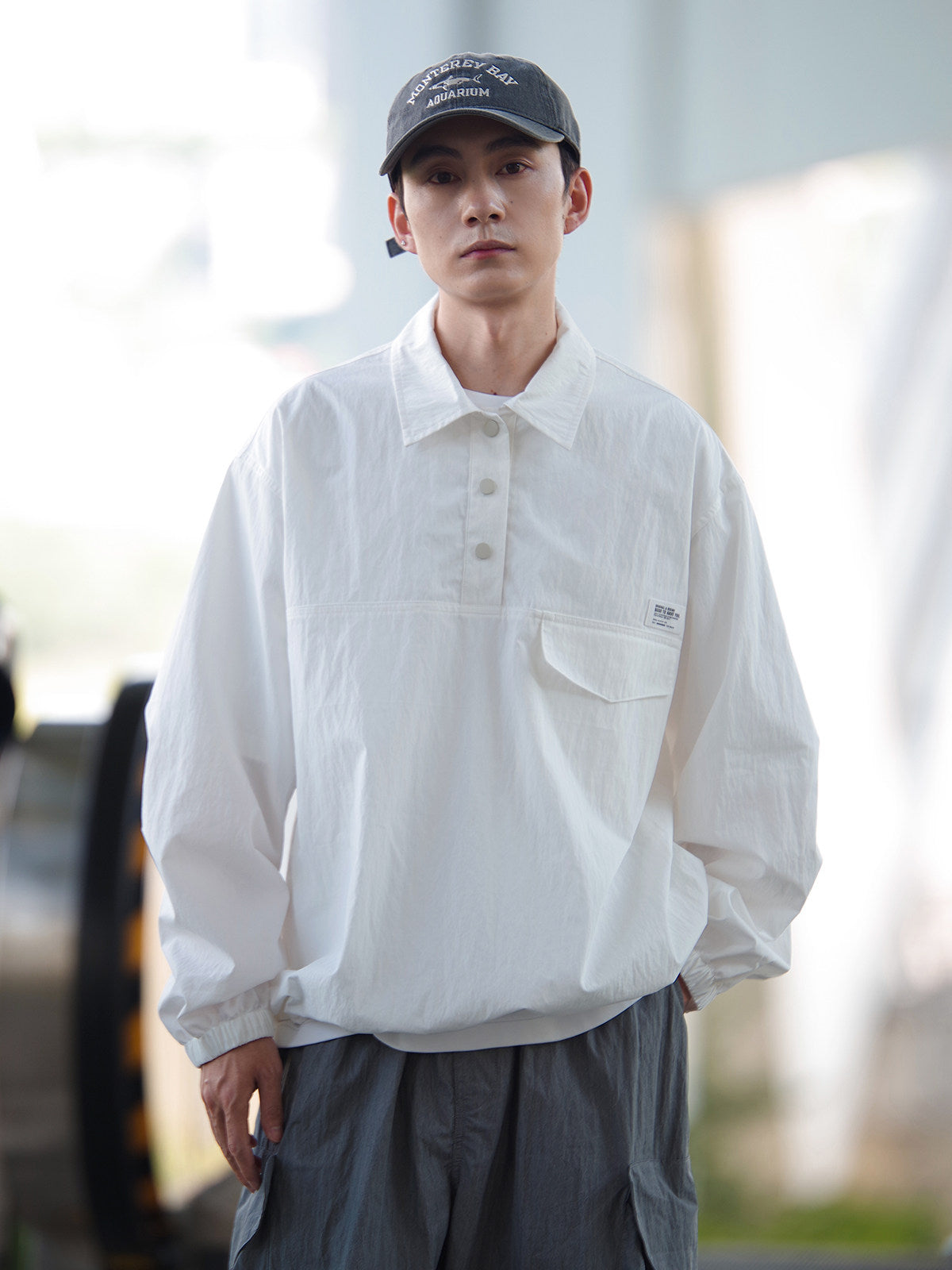 Japanese Retro Drop Shoulder Polo Long Sleeve Shirt – Loose Unisex Casual Top – Japanese vintage | yamalin clothes | Yamalinclothes