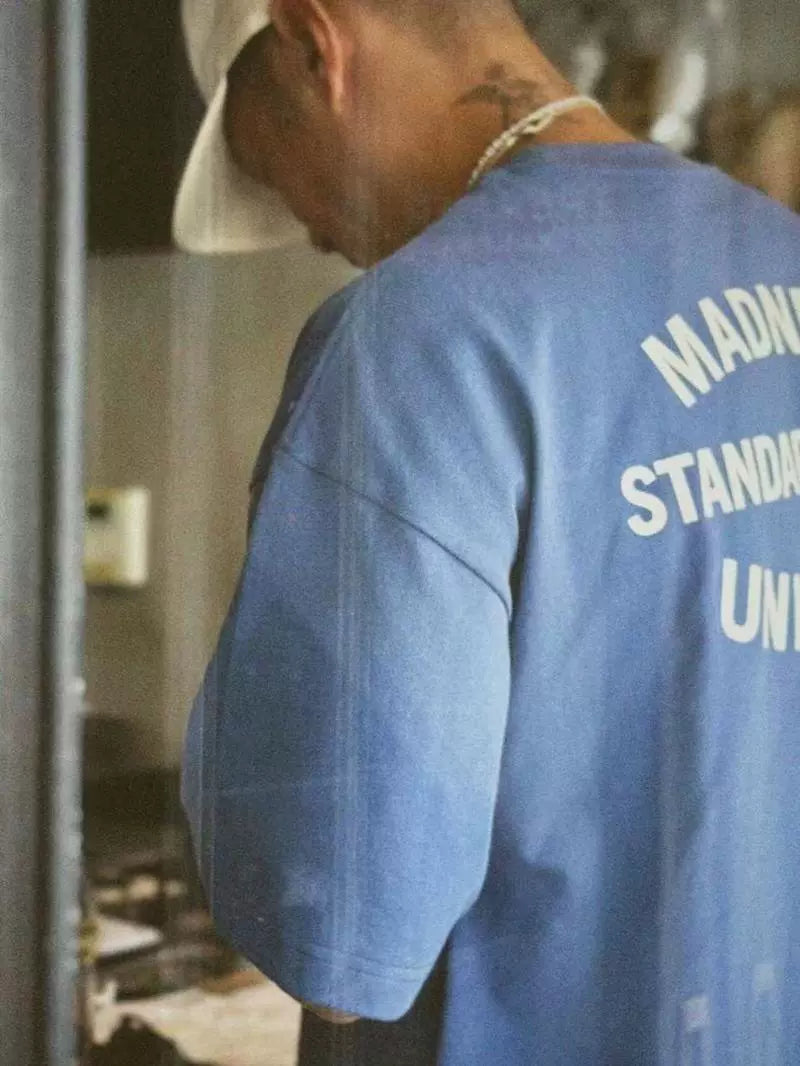 Locomotive letter round neck cotton T-shirt