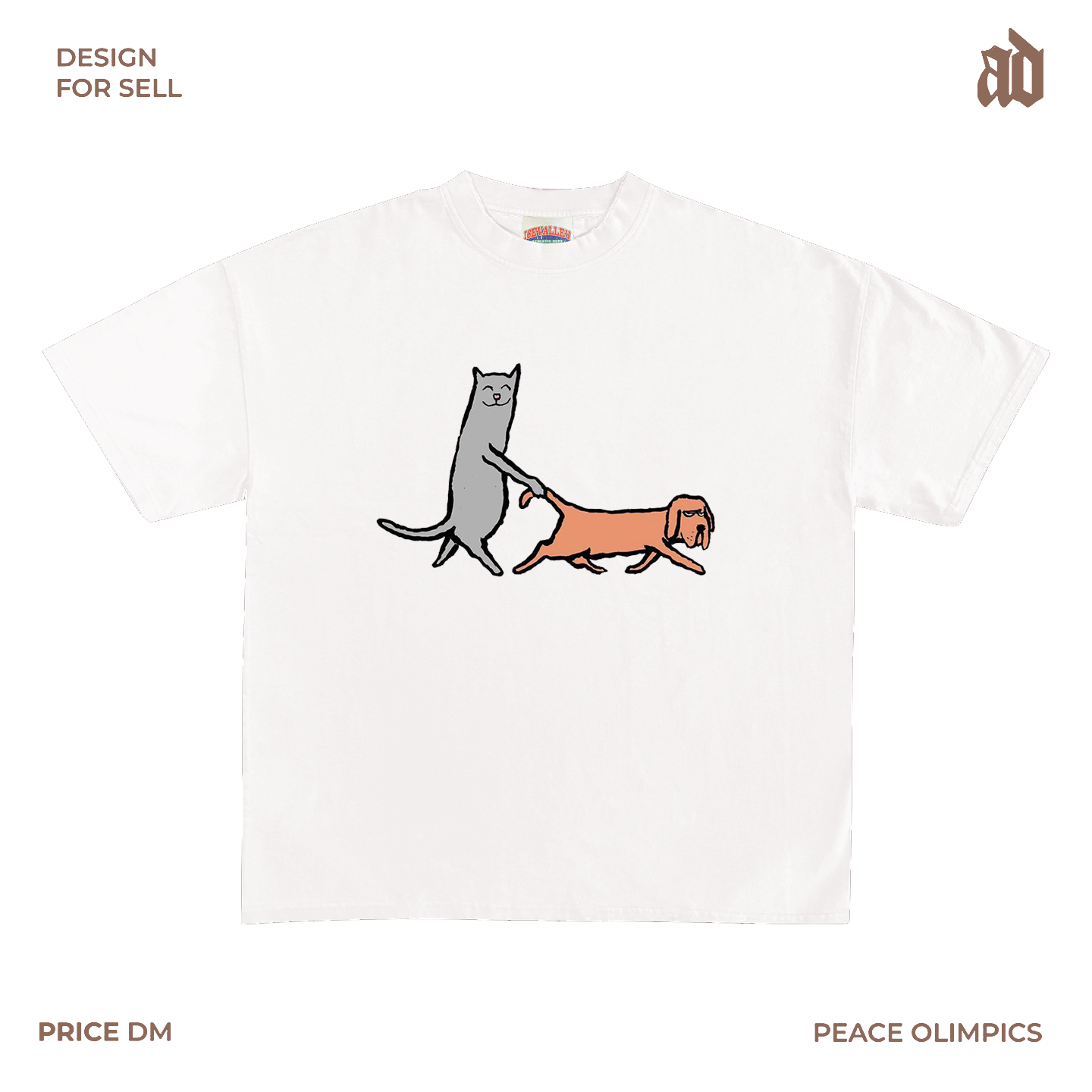 230G light shoulder round neck short sleeve T-shirt cat dog fun spoof funny funny funny childlike cute