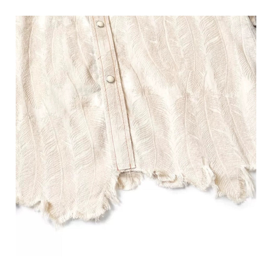 Japanese retro casual feather embroidery white denim loose long-sleeved shirt