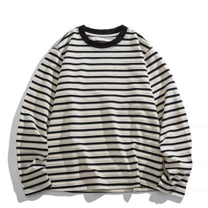 Japanese Vintage Textured Stripe Long-Sleeve T-Shirt – Relaxed Unisex Base Layer