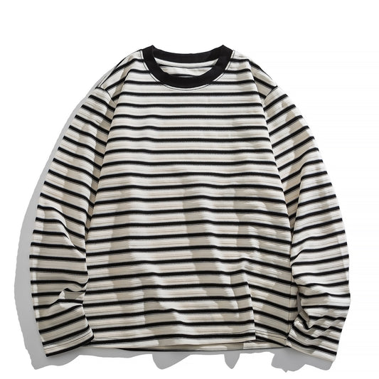 Japanese Vintage Textured Stripe Long-Sleeve T-Shirt – Relaxed Unisex Base Layer – Japanese vintage | yamalin clothes | Yamalinclothes