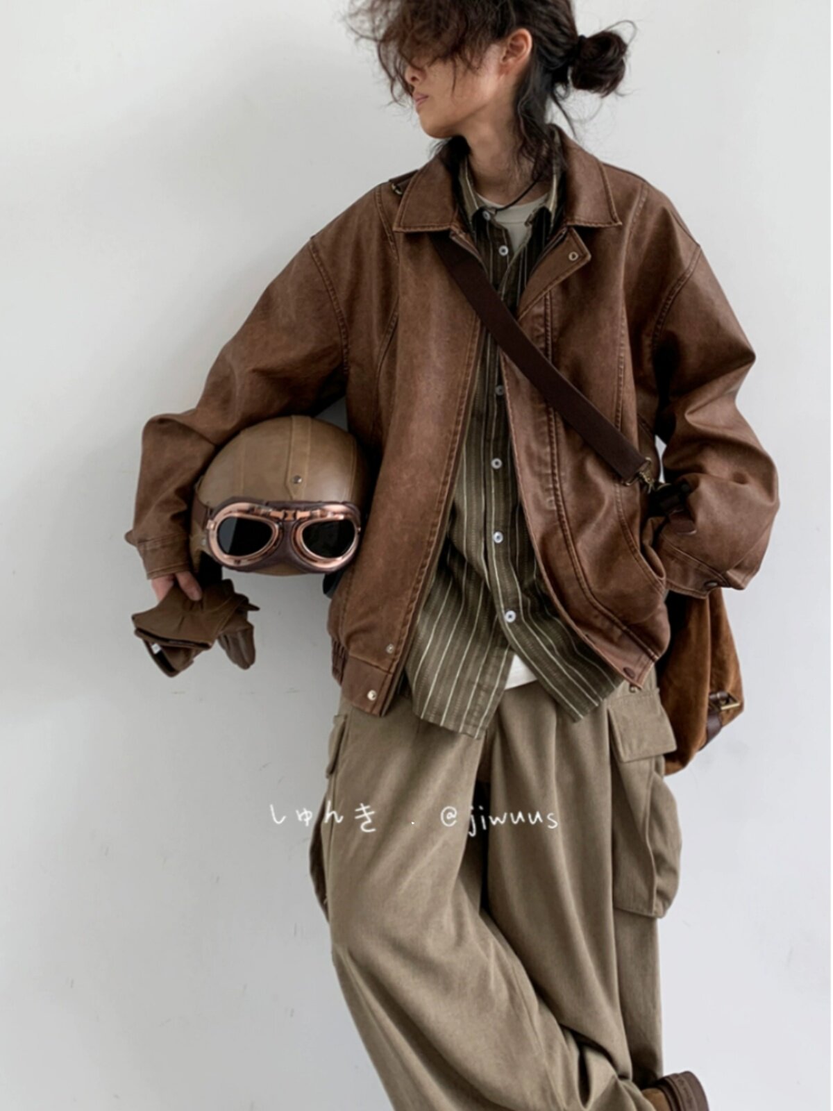 American Vintage PU Leather Moto Jacket – Unisex Loose Biker Coat