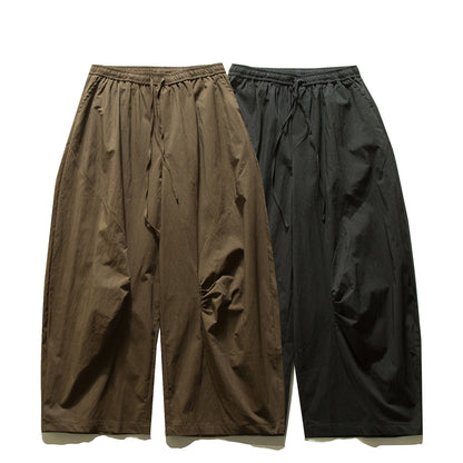 Japanese Pleated Wide-Leg Cargo Trousers – Oversized Unisex Elastic Waist Slacks