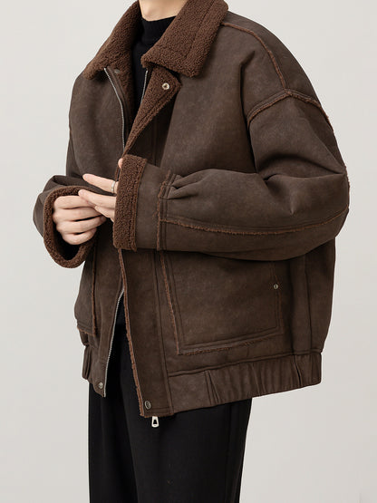 Fleece-Collar Jacket – Riveted Pockets & Boxy Fit