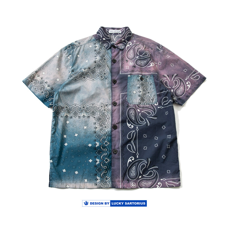 Japanese tie-dyed cashew flower short-sleeved shirt