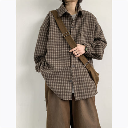 American Vintage Plaid Shirt Jacket – Loose Lapel Long Sleeve Casual Overshirt for Men | Japanese vintage | yamalin clothes | Yamalinclothes
